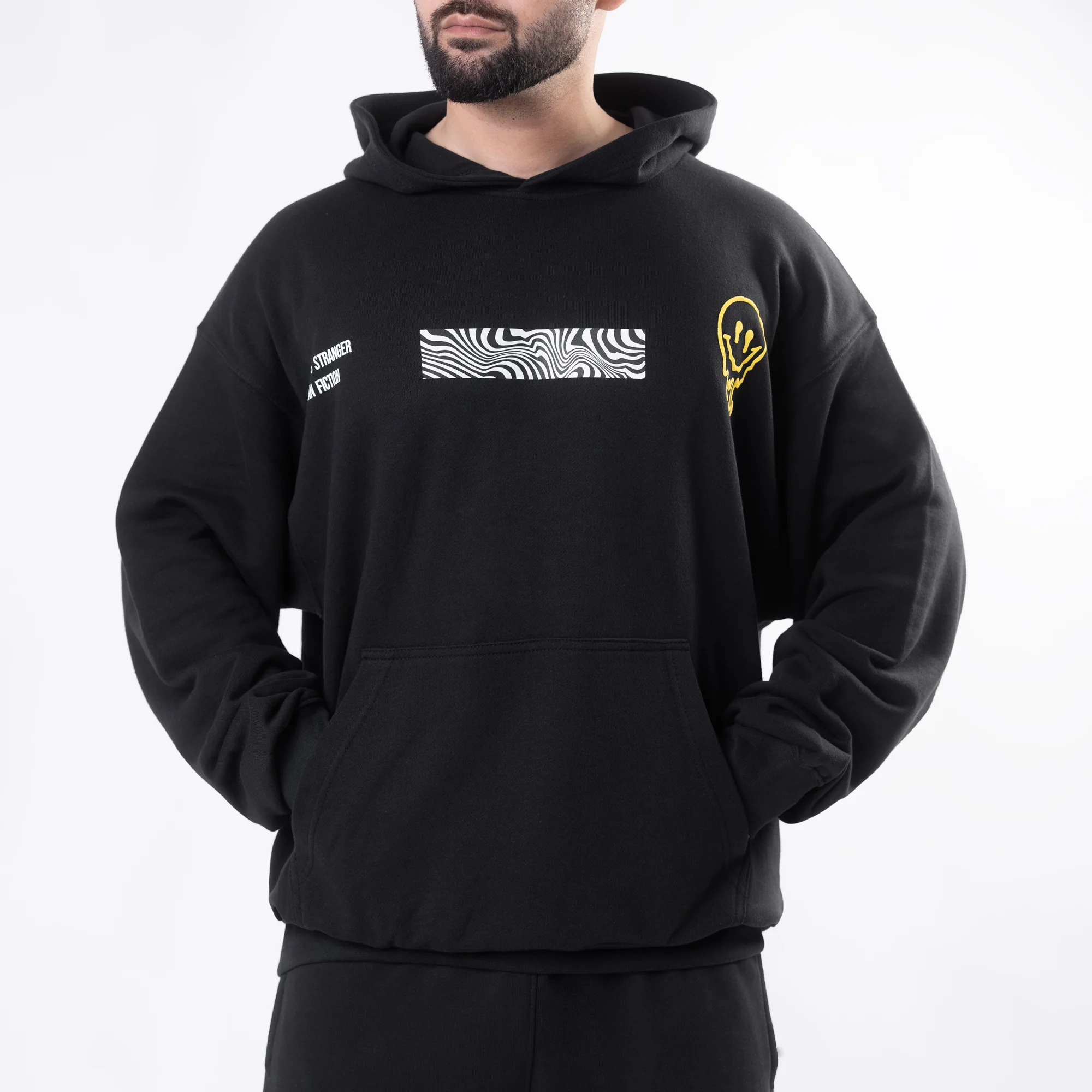 Black Boxy Fit "Reality" Print Hoodie - Image 3
