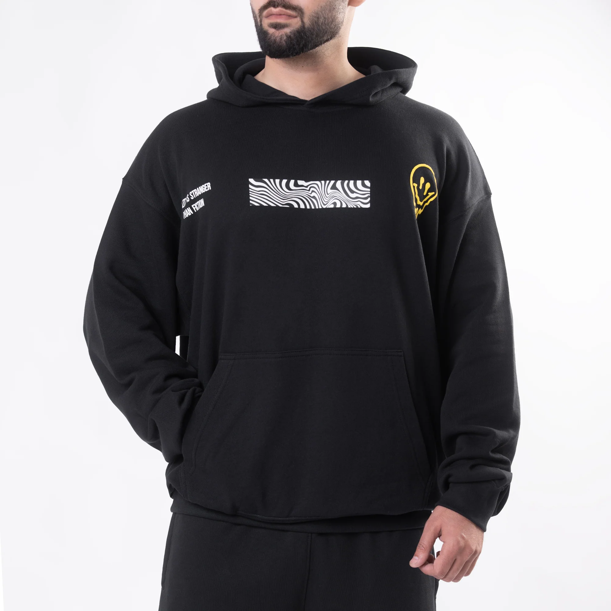 Black Boxy Fit "Reality" Print Hoodie - Image 9