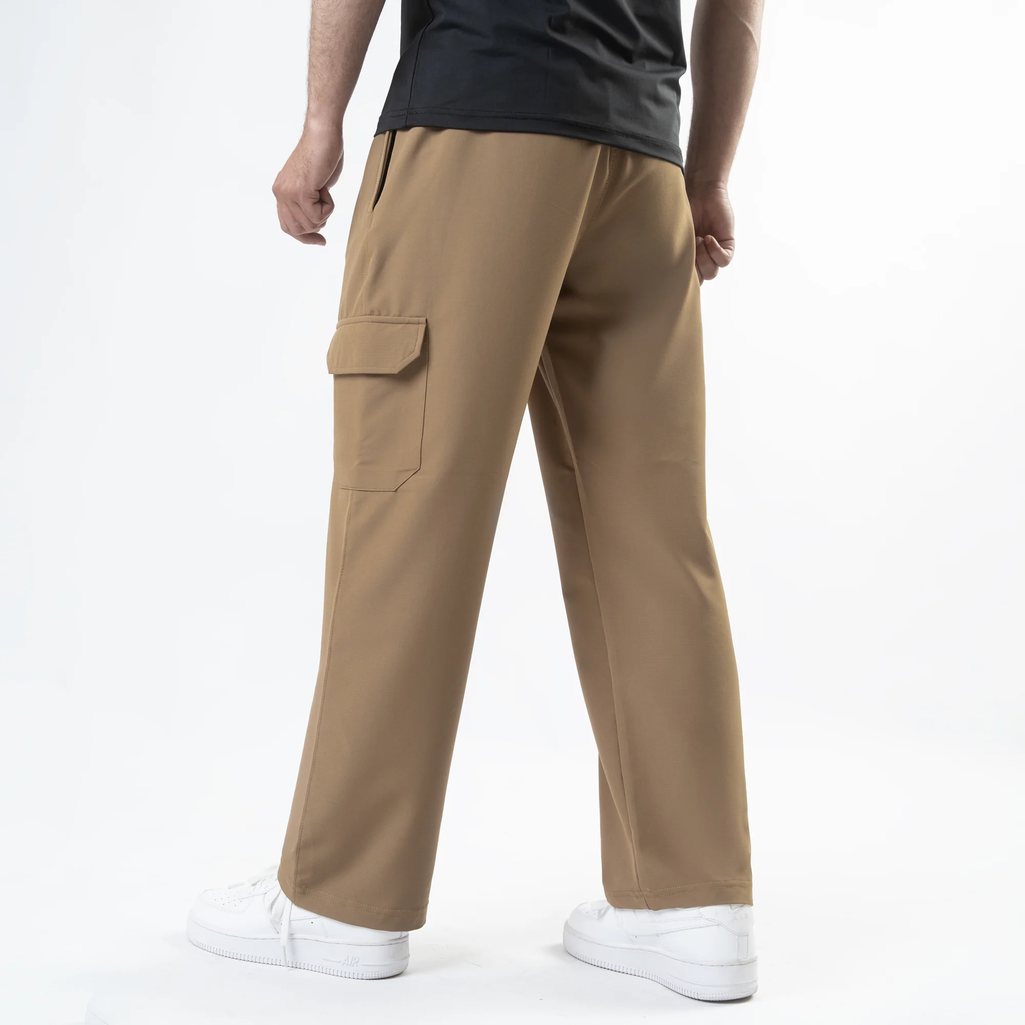 Fawn Lycra Terry Wide Leg Cargo Trousers - Image 3