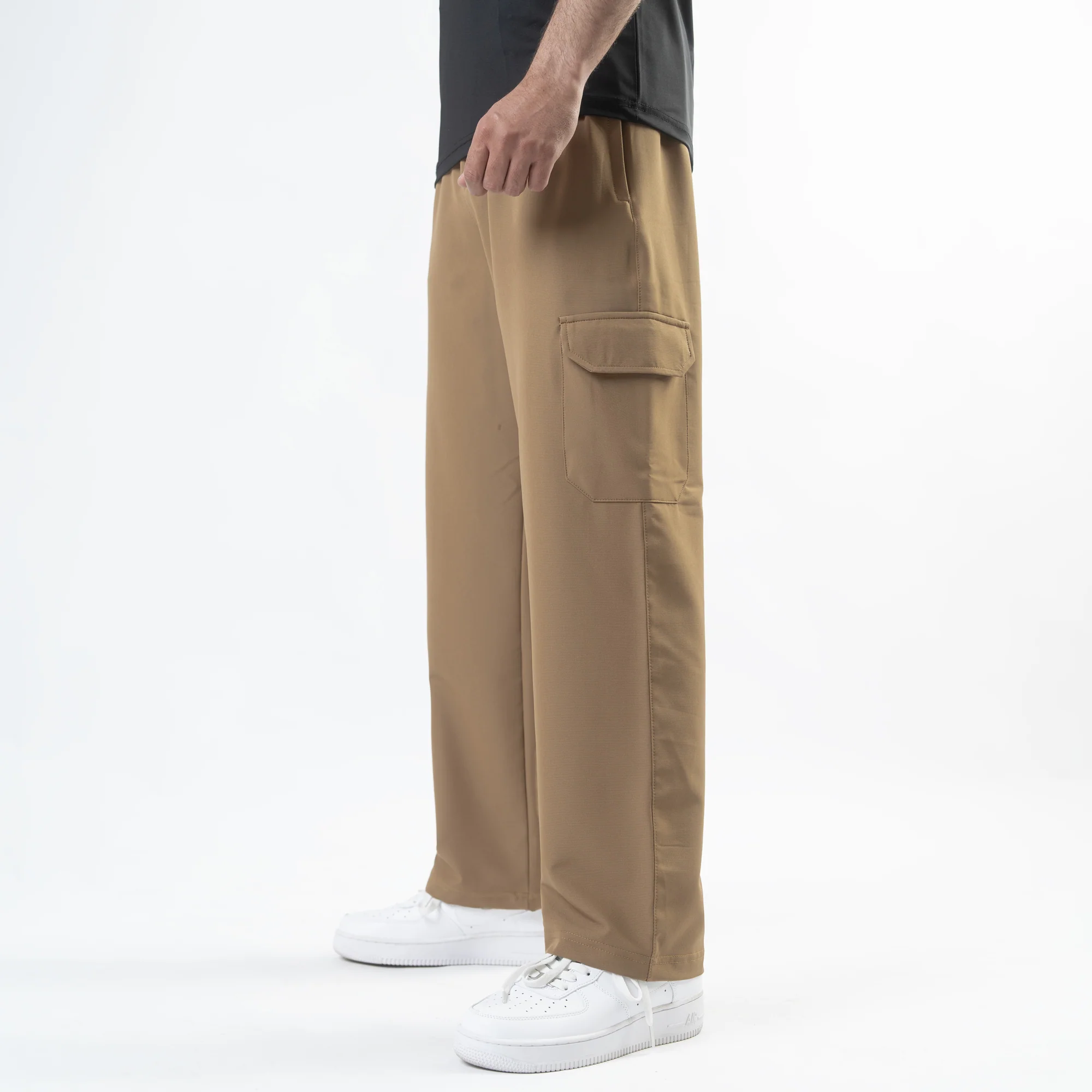 Fawn Lycra Terry Wide Leg Cargo Trousers - Image 4