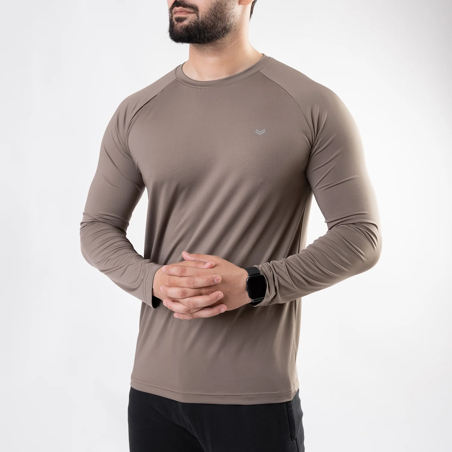 Khaki Lycra Full Sleeves Tee with 4-Way Stretch - Image 3