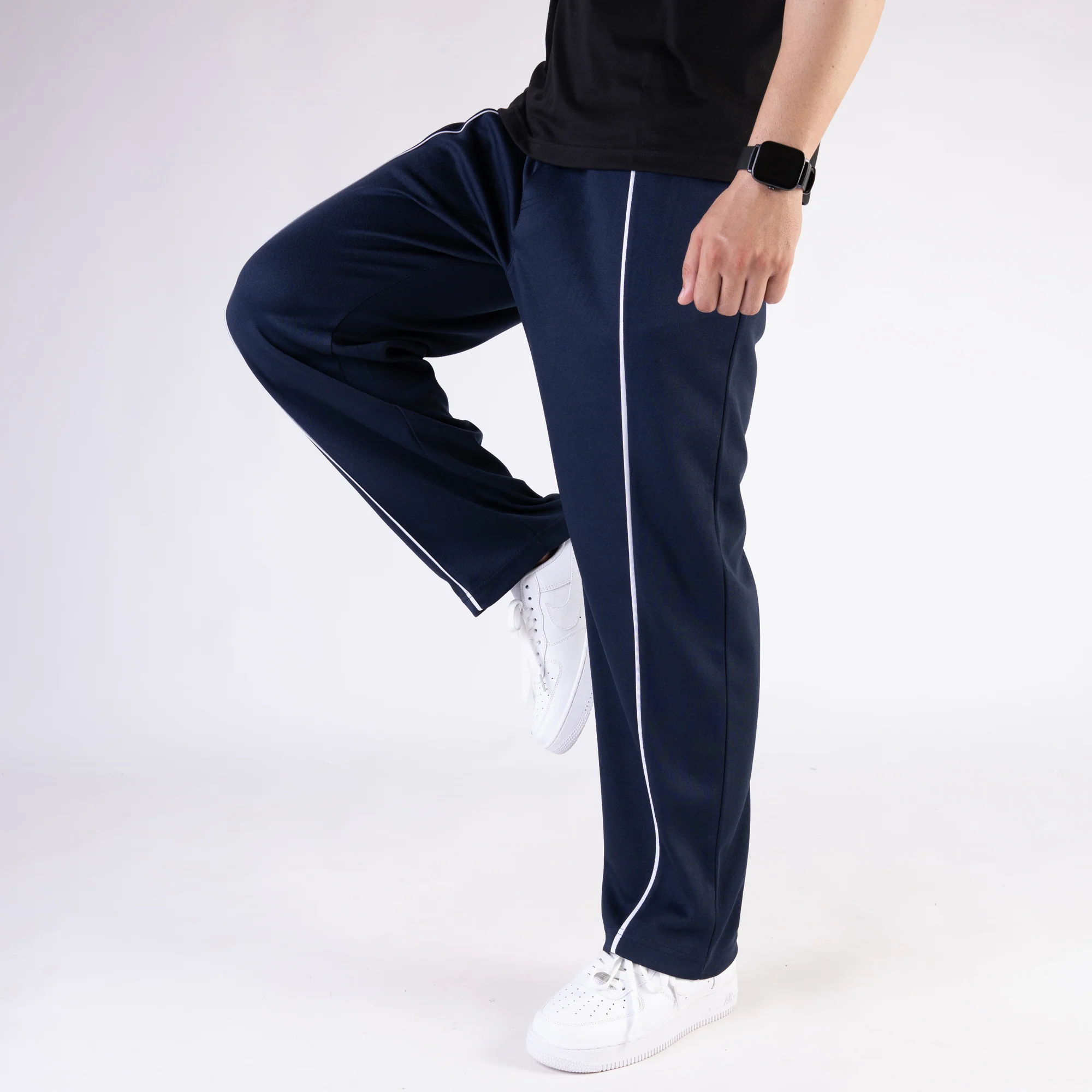 Navy Wide Leg Trouser with Front White Piping - Image 3