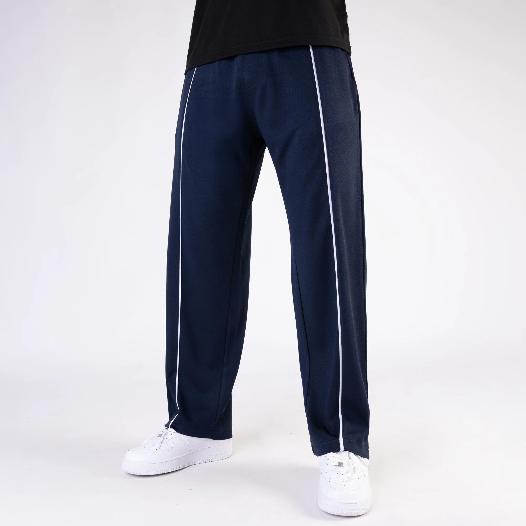 Navy Wide Leg Trouser with Front White Piping - Image 6