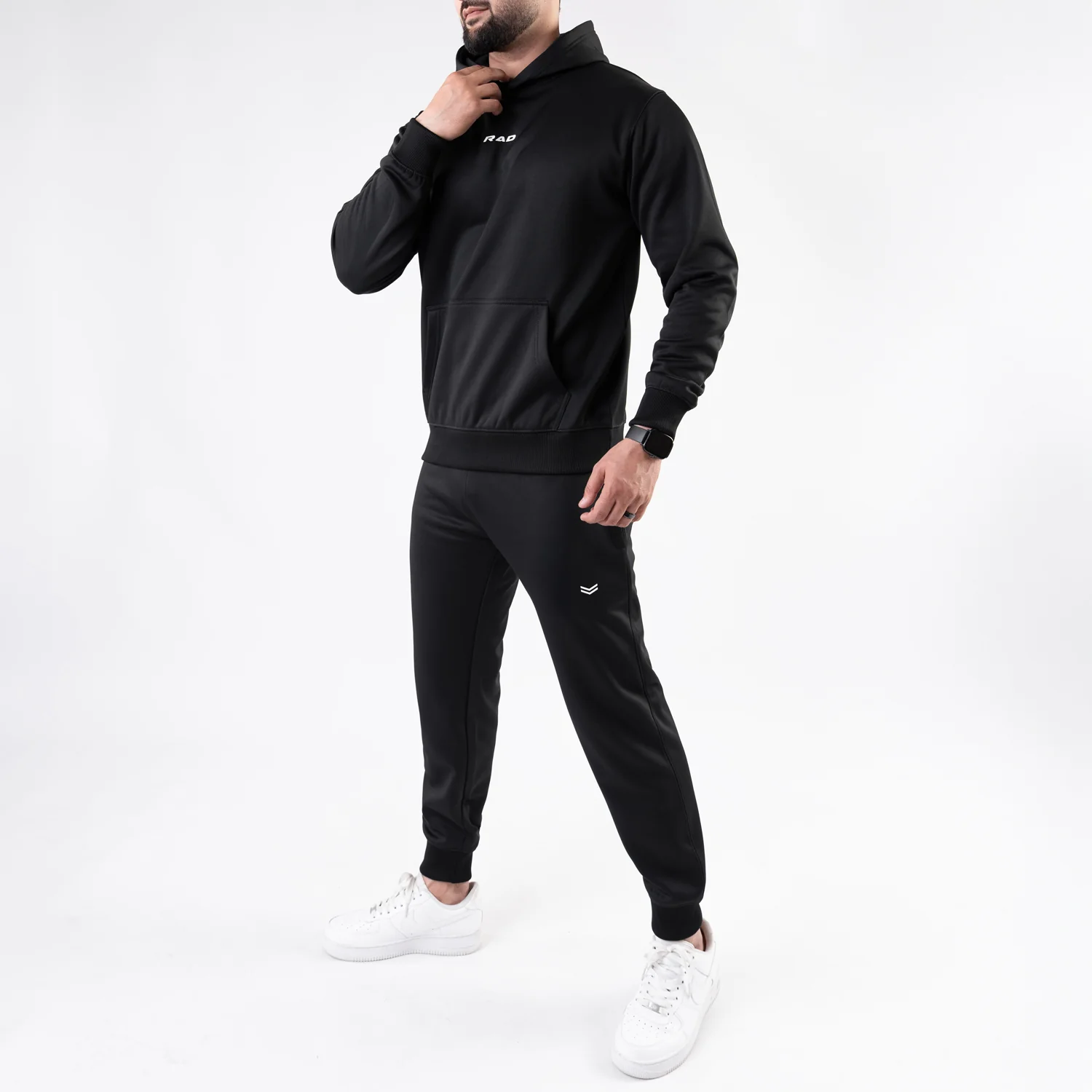 Plain Black Fleece Tracksuit - Image 5