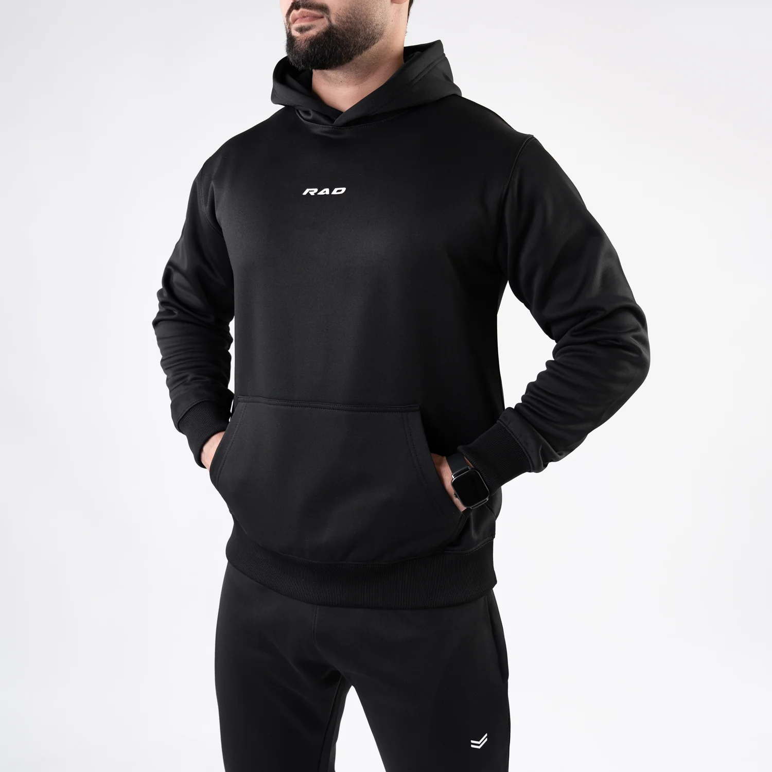 Plain Black Fleece Tracksuit - Image 6