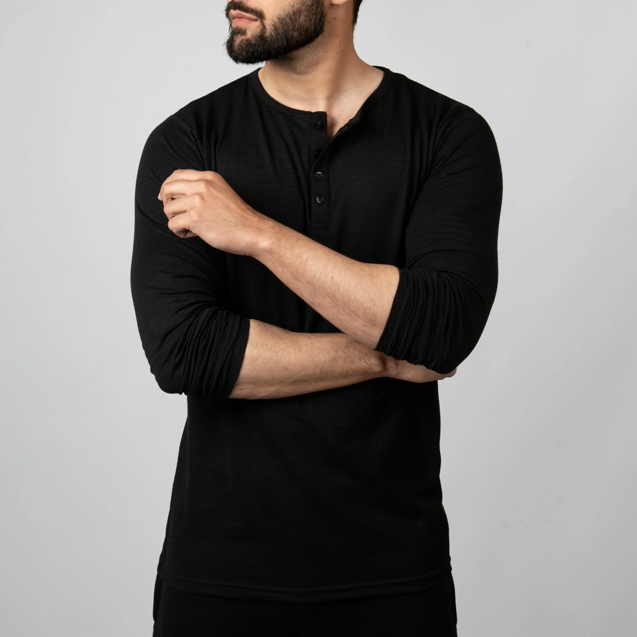 Plain Black Henley - Image 3