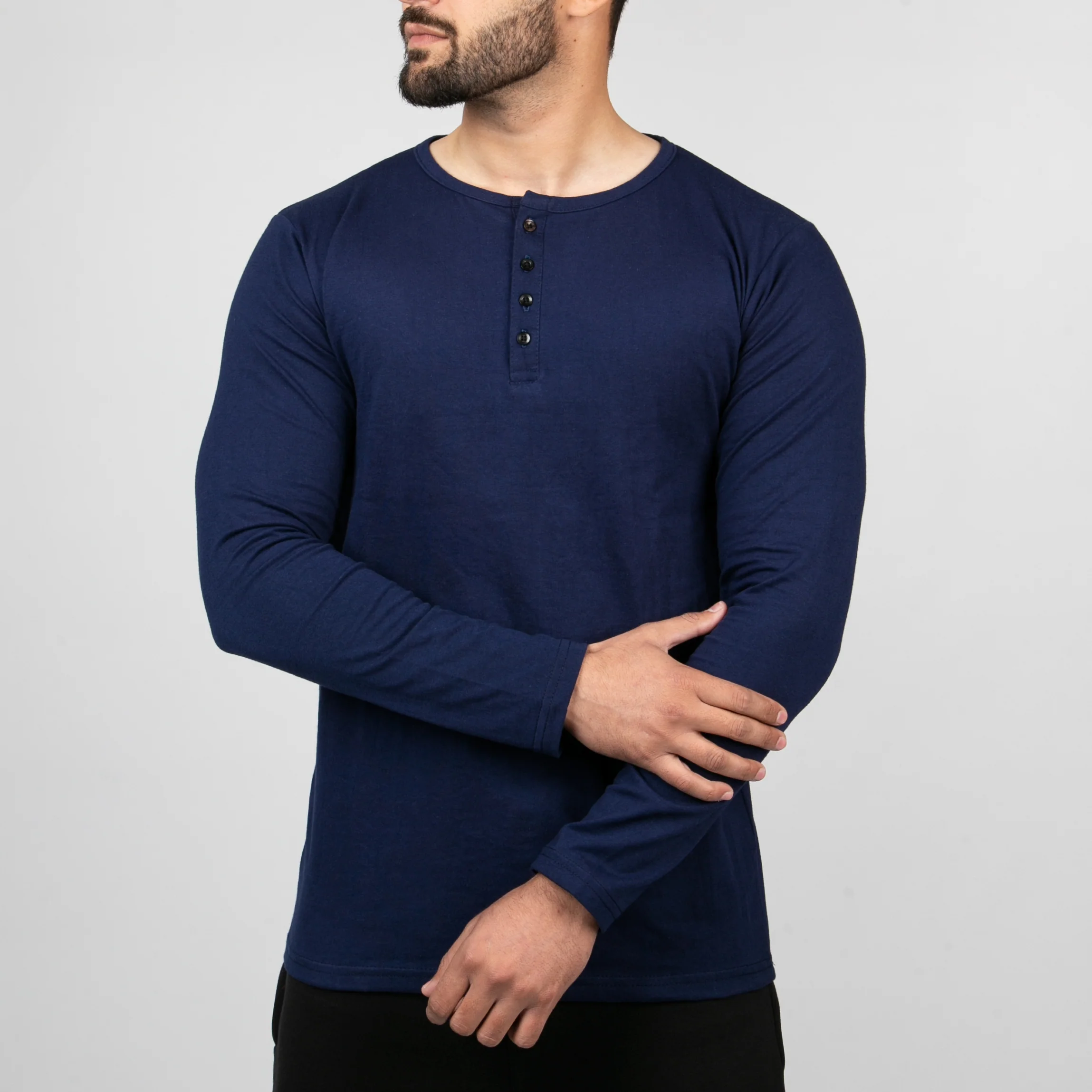 Plain Navy Henley - Image 3