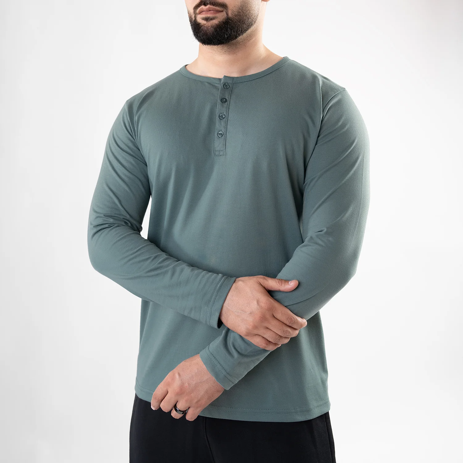 Plain Turquoise Henley - Image 3