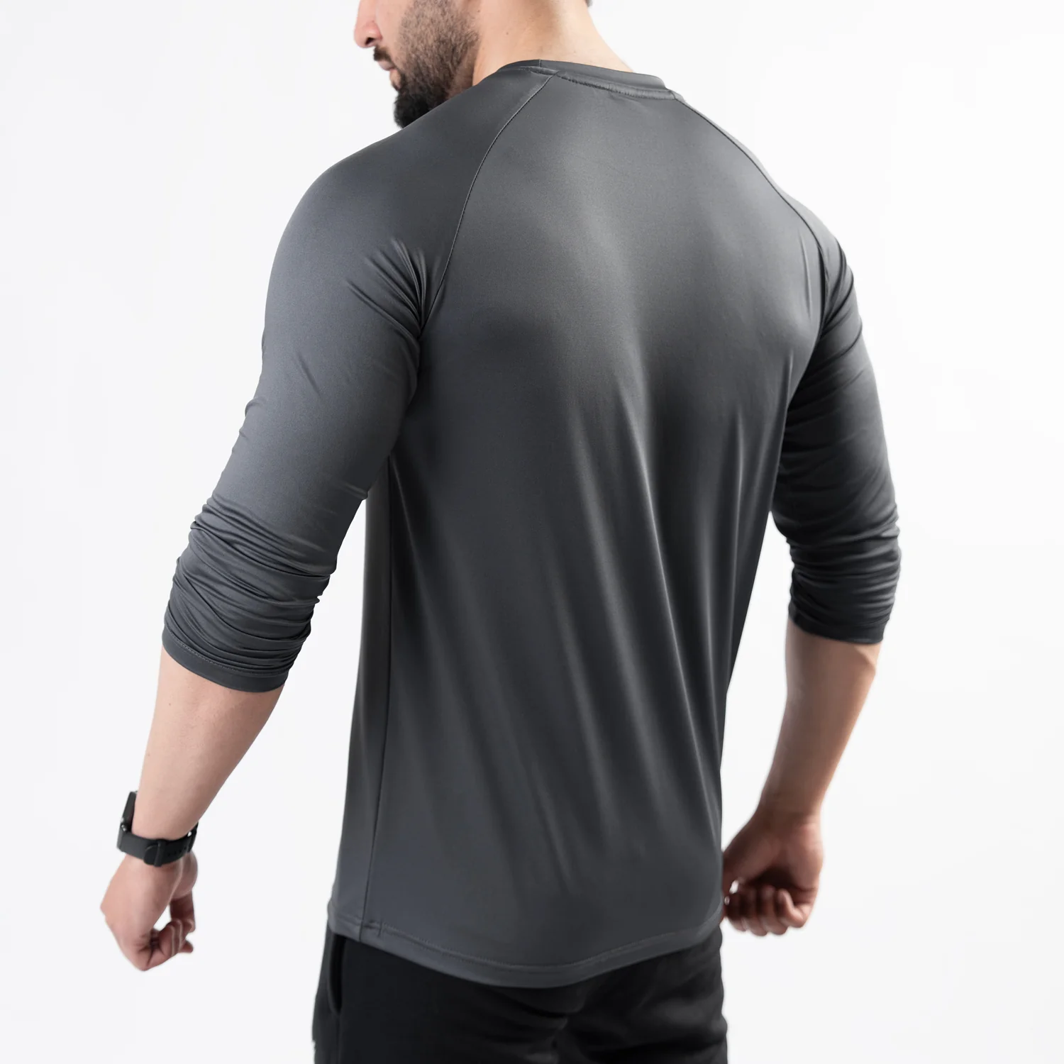 Premium Gray Lycra Full Sleeves Tee with 4-Way Stretch - Image 3
