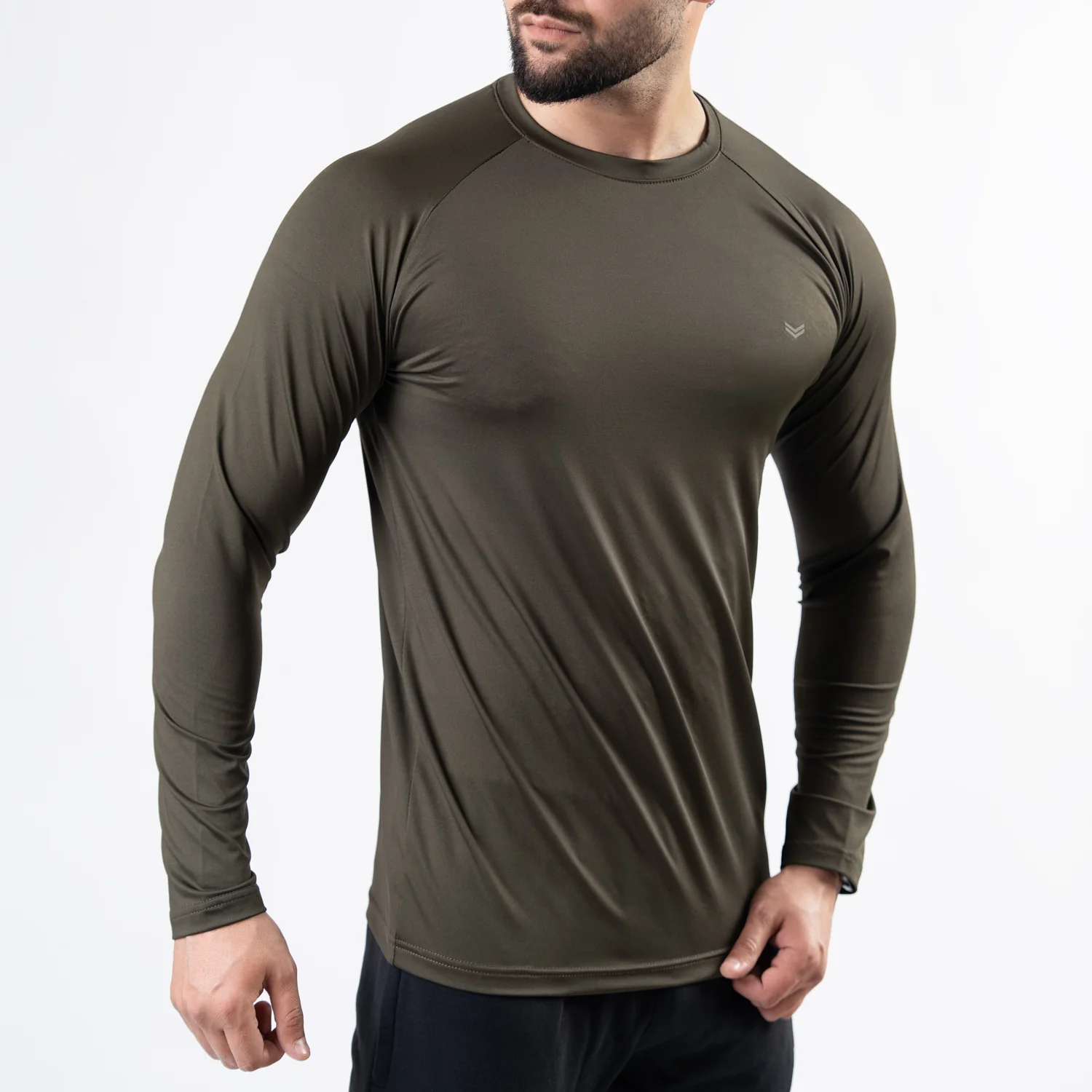 Premium Olive Lycra Full Sleeves Tee with 4-Way Stretch - Image 3