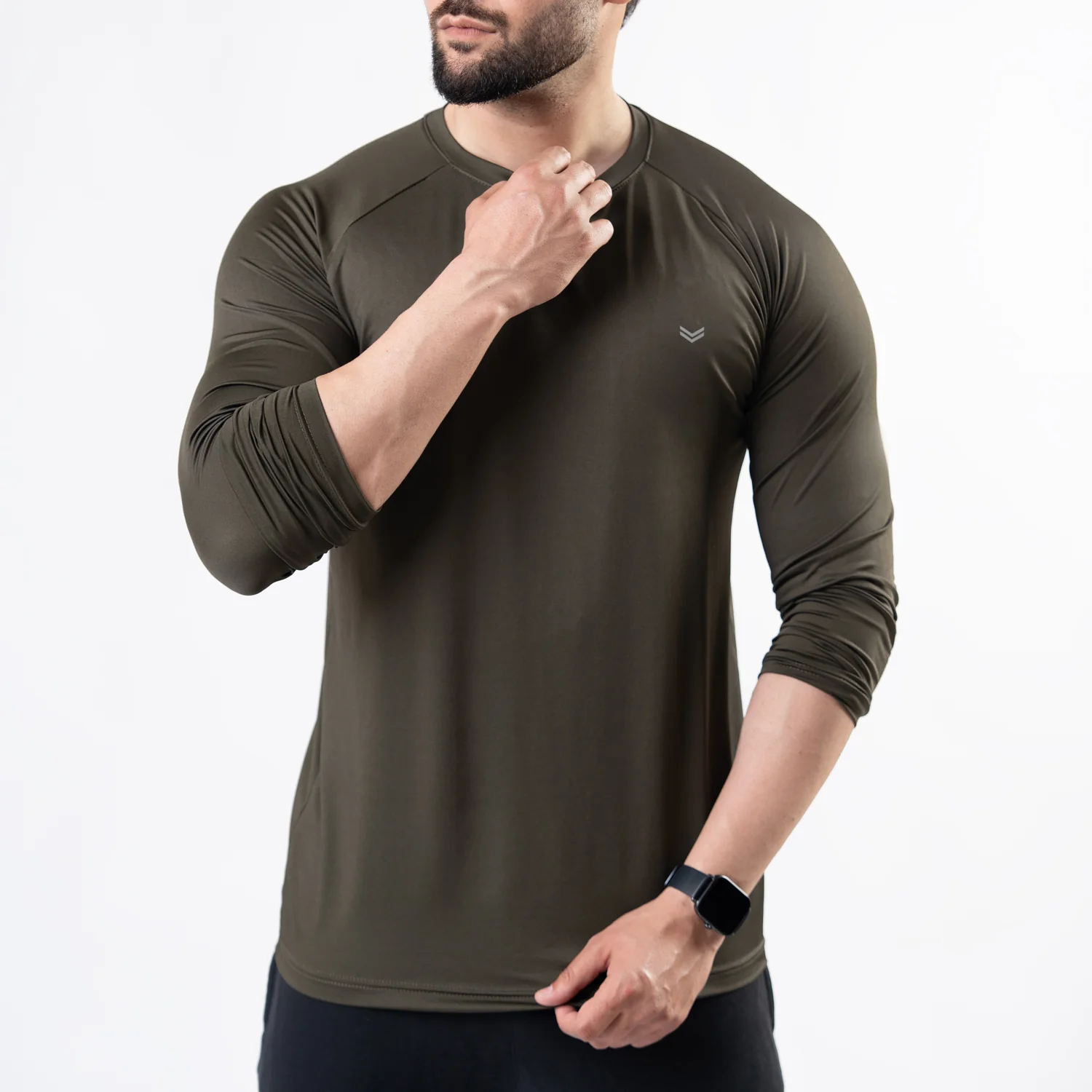 Premium Olive Lycra Full Sleeves Tee with 4-Way Stretch - Image 4