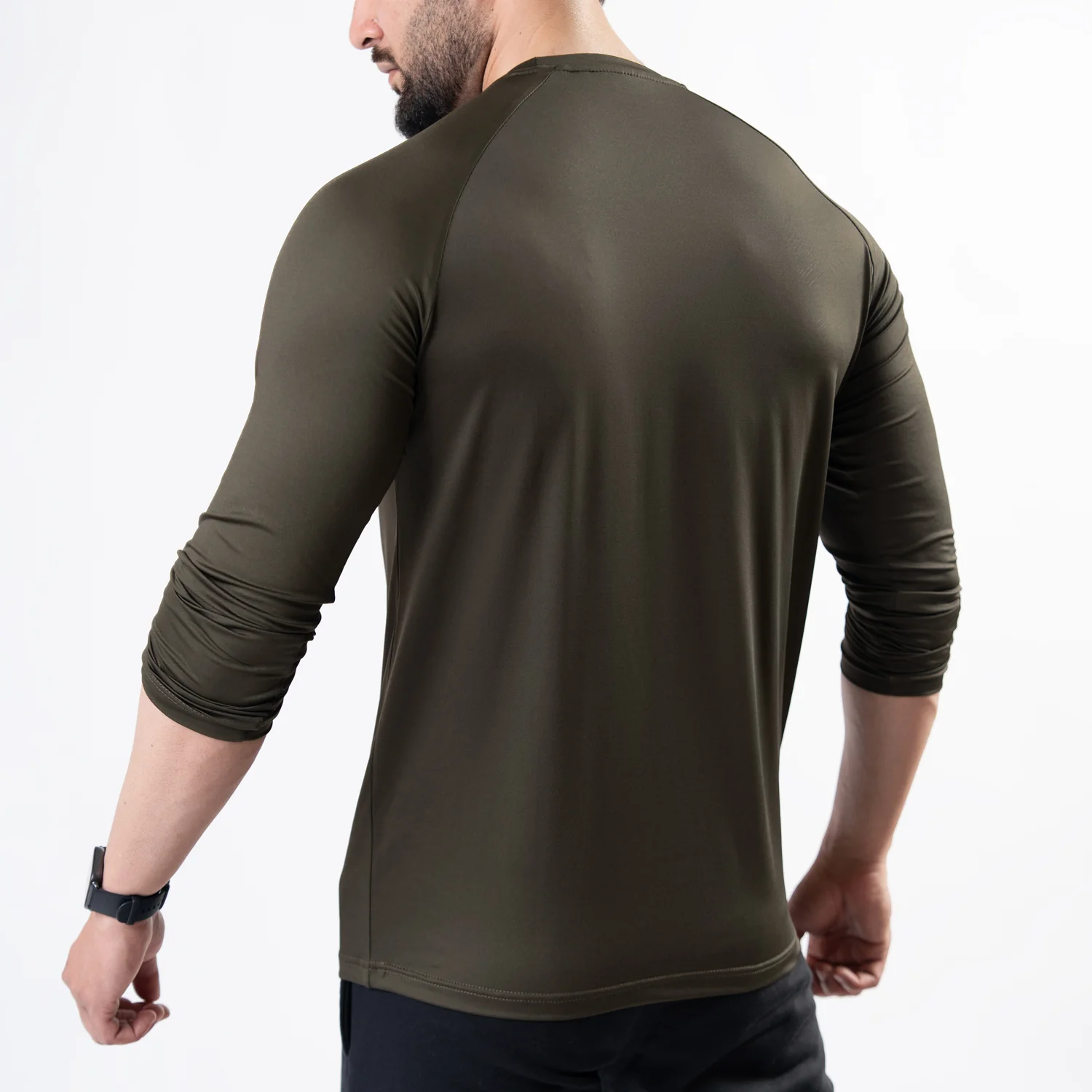 Premium Olive Lycra Full Sleeves Tee with 4-Way Stretch - Image 6