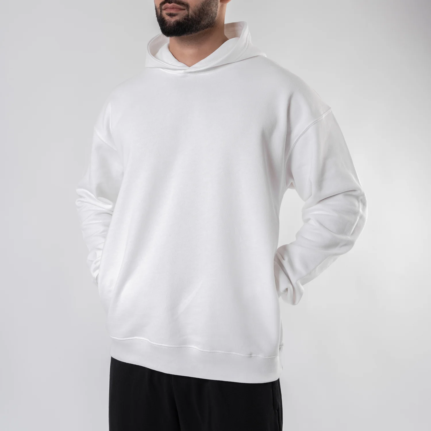 White Realistic Oversize Drop Shoulder Hoodie - Image 4