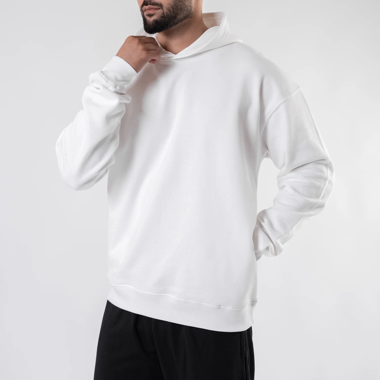 White Realistic Oversize Drop Shoulder Hoodie - Image 5