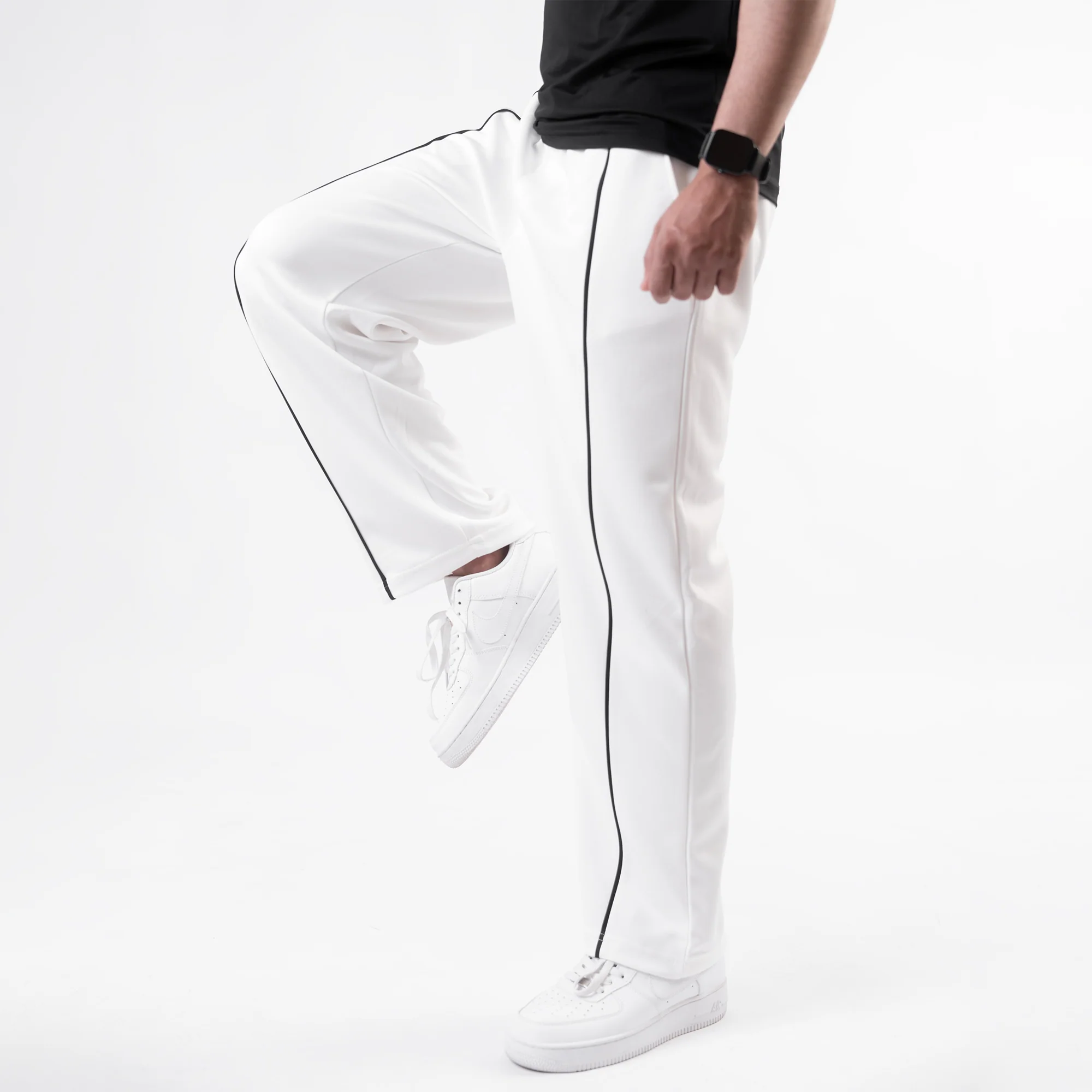 White Wide Leg Trouser with Front Black Piping - Image 5
